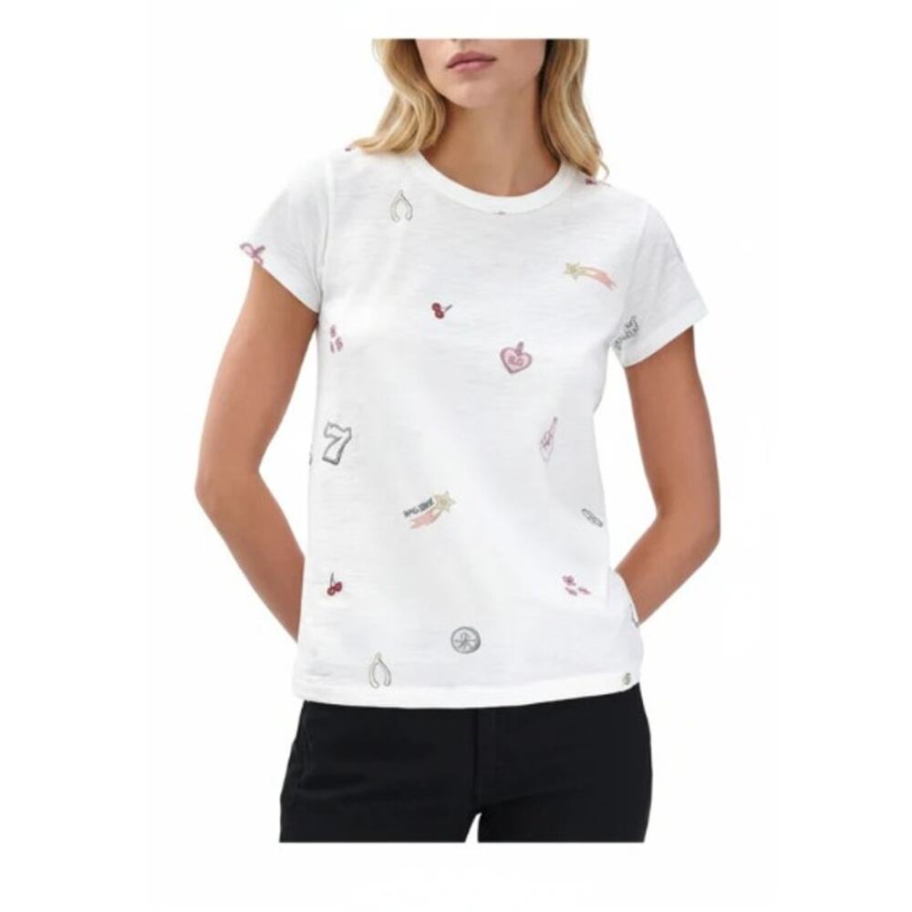 Rag & Bone Lucky Charm Graphic Tee White Cotton Short Sleeve Small